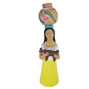 Guillermina Aguilar Alcantar Clay Figurine Woman Pot On Head Goat Oaxaca Pottery